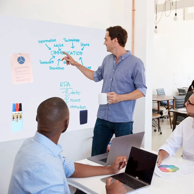Alt view image 6 of 7 - White Board for Wall, 36" x 48" Peel and Stick Paper, No Ghosting Transform Any Wall into Dry Erase Surface, Self-Adhesive, Attach Magnets to Hold Notes, Includes Markers, Eraser and Magnets