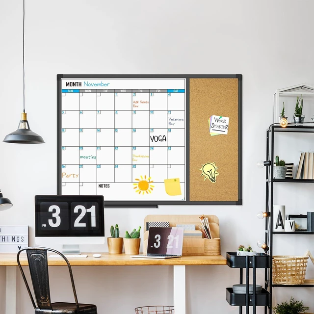 Alt view image 2 of 7 - XBoard Dry Erase Calendar Whiteboard 28 X 20 - Combo White Board Calendar Monthly, Magnetic White Board + Corkboard with Black Aluminum Frame