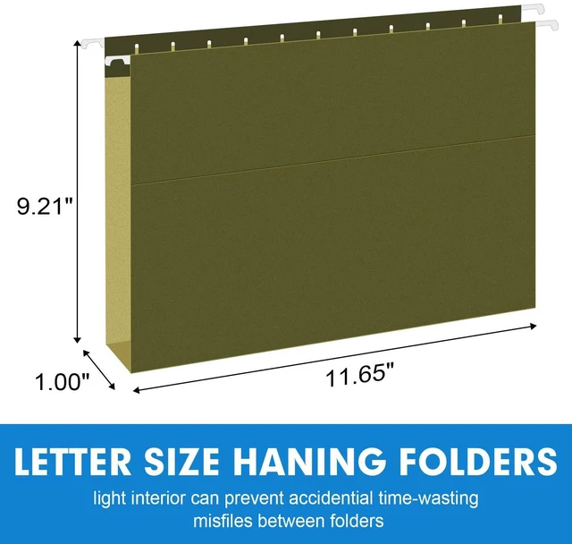 Alt view image 2 of 7 - Extra Capacity Hanging File Folders, 60 Pack Letter Size Reinforced Hanging Folders with Heavy Duty 1 Inch Expansion for Bulky Files, Filing Cabinet, Adjustable Tabs, Green