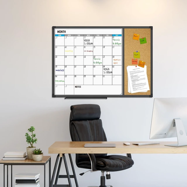 Alt view image 5 of 7 - XBoard Dry Erase Calendar Whiteboard 28 X 20 - Combo White Board Calendar Monthly, Magnetic White Board + Corkboard with Black Aluminum Frame