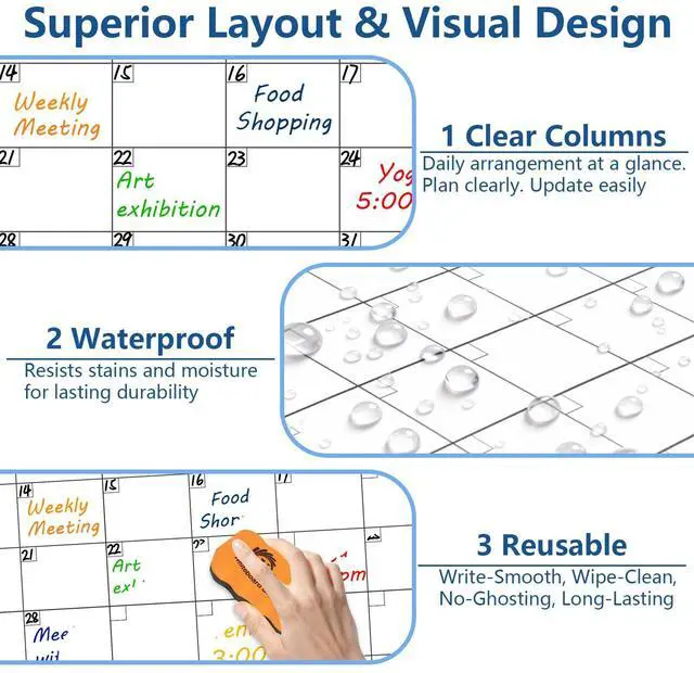 Alt view image 4 of 7 - XBoard Dry Erase Calendar Whiteboard 28 X 20 - Combo White Board Calendar Monthly, Magnetic White Board + Corkboard with Black Aluminum Frame