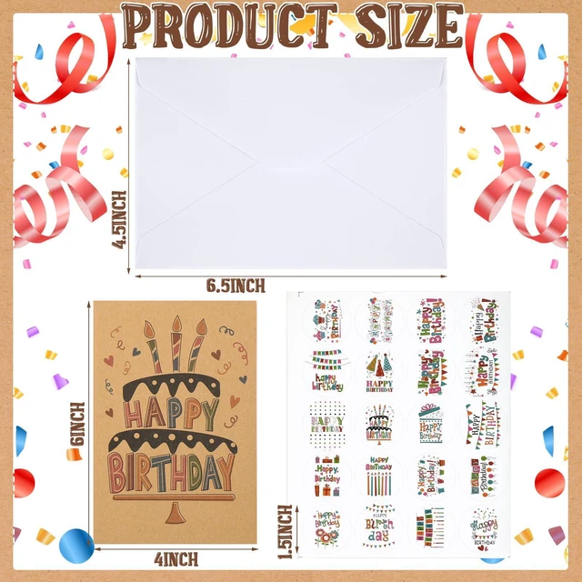 Alt view image 2 of 6 - 200 Pack Happy Birthday Card Assorted Bulk with Blank Envelopes and Stickers 4 x 6 Inches Greeting Blank Happy Birthday Cards for Men Women Adults Kids, 20 Styles(Kraft Style)