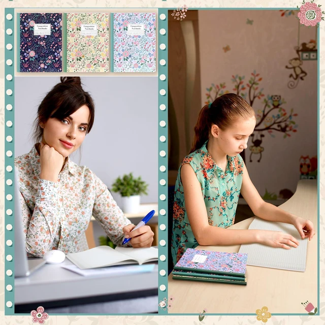 Alt view image 6 of 6 - 3 Pcs Wildflower Cute Composition Notebook College Ruled Bulk Back to School Supplies, 7-1/2" x 9-3/4", 110 Pages Each, Floral Aesthetic Composition Notebook, Office Teacher Student Gifts