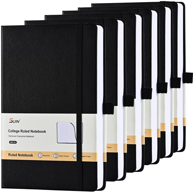 Main image of Lined Journal Notebook, Leather Hardcover Journal for Work, School, Travel, 100 GSM Paper, 160 Pages, 5.5x8.3 Inch, College Ruled, Black, 6-Pack