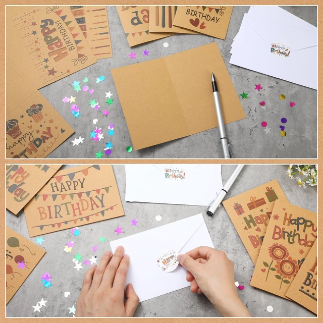 Alt view image 3 of 6 - 200 Pack Happy Birthday Card Assorted Bulk with Blank Envelopes and Stickers 4 x 6 Inches Greeting Blank Happy Birthday Cards for Men Women Adults Kids, 20 Styles(Kraft Style)