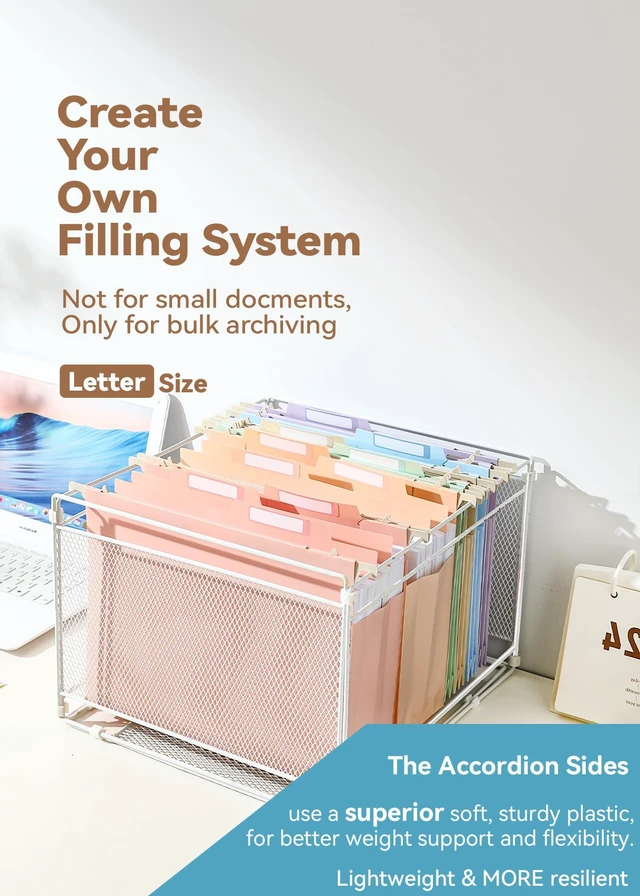 Alt view image 6 of 6 - Hanging File Folders, 4" Expansion for Bulky Files, Letter, Pastel Letter Size, 6-Pack for Filing Cabinets, Sturdy and Tear-Resistant, Side-Sealed Pockets, Movable Dividers, Insertable Tabs