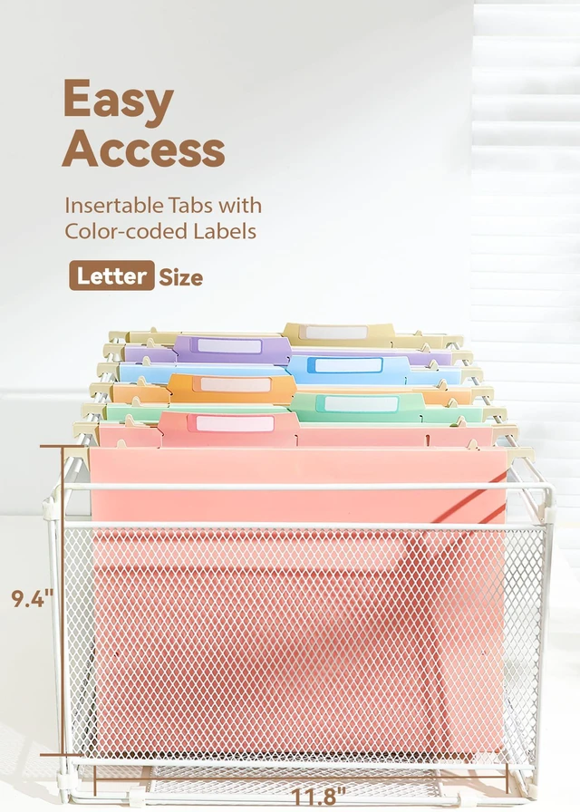 Alt view image 5 of 6 - Hanging File Folders, 4" Expansion for Bulky Files, Letter, Pastel Letter Size, 6-Pack for Filing Cabinets, Sturdy and Tear-Resistant, Side-Sealed Pockets, Movable Dividers, Insertable Tabs
