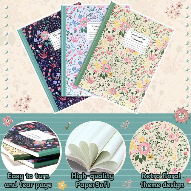 Alt view image 4 of 6 - 3 Pcs Wildflower Cute Composition Notebook College Ruled Bulk Back to School Supplies, 7-1/2" x 9-3/4", 110 Pages Each, Floral Aesthetic Composition Notebook, Office Teacher Student Gifts