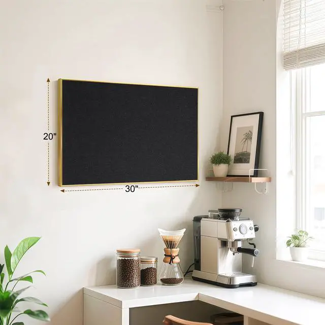 Alt view image 2 of 7 - Linen Bulletin Board, 30"x20" Decorative Fabric Pin Board Vision Board Gold Aluminum Frame, Upgraded Black Canvas Surface, Wall Mounted, for Home Office Bedroom Dorm Wall Decor