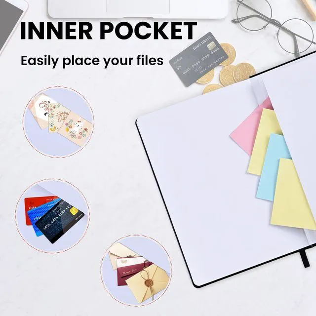 Alt view image 5 of 7 - Lined Journal Notebook, Leather Hardcover Journal for Work, School, Travel, 100 GSM Paper, 160 Pages, 5.5x8.3 Inch, College Ruled, Black, 6-Pack