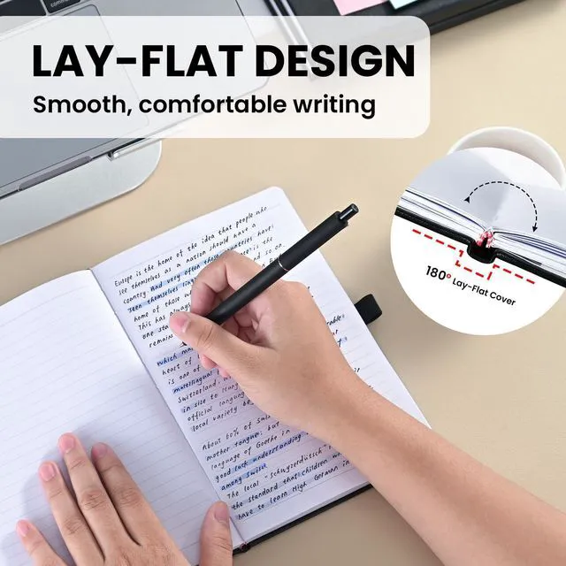 Alt view image 6 of 7 - Lined Journal Notebook, Leather Hardcover Journal for Work, School, Travel, 100 GSM Paper, 160 Pages, 5.5x8.3 Inch, College Ruled, Black, 6-Pack