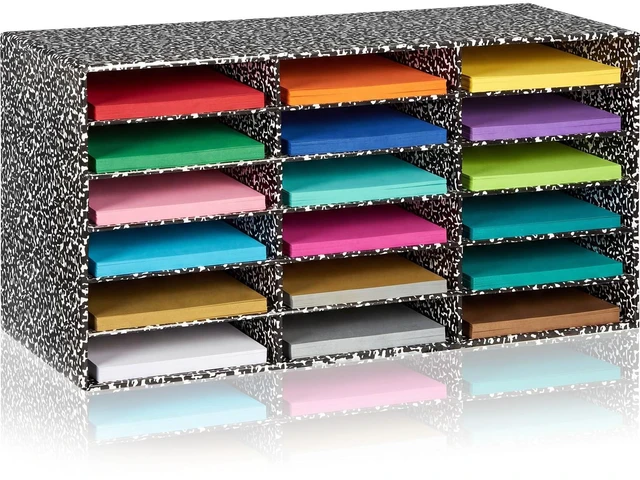 Main image of 1 Pc Classroom Construction Paper Storage,Black White Composition 18 Slot Compartments Desktop Scrapbook Organizer for Letter/A4 File Sorter, 14.2" H x 28.1" W x 12.4" D for School Office