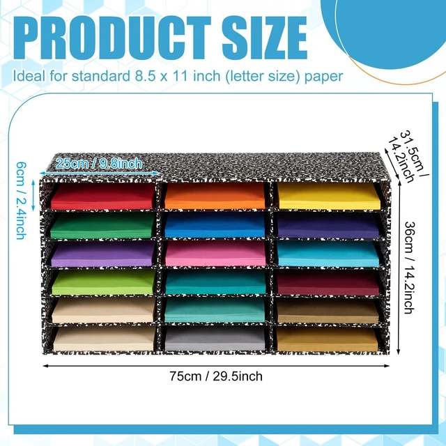 Alt view image 2 of 7 - 2 Pcs Classroom Construction Paper Storage,Black White Composition 18 Slot Compartments Desktop Scrapbook Organizer for Letter/A4 File Sorter, 14.2" H x 28.1" W x 12.4" D for School Office