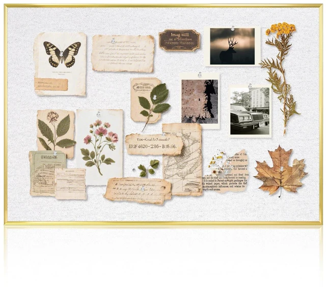 Main image of Linen Bulletin Board, 30"x20" Decorative Fabric Pin Board Vision Board Gold Aluminum Frame, Upgraded White Canvas Surface, Wall Mounted, for Home Office Bedroom Dorm Wall Decor