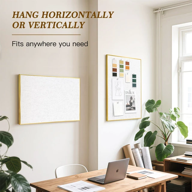 Alt view image 6 of 7 - Linen Bulletin Board, 30"x20" Decorative Fabric Pin Board Vision Board Gold Aluminum Frame, Upgraded White Canvas Surface, Wall Mounted, for Home Office Bedroom Dorm Wall Decor