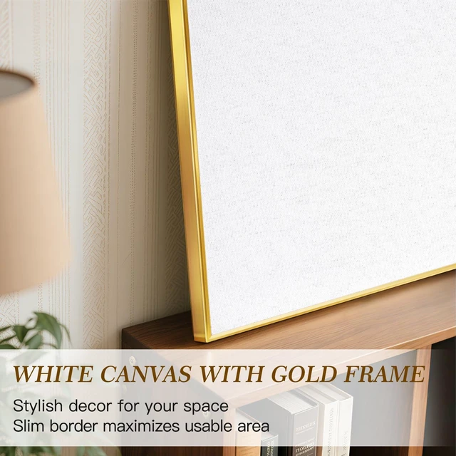 Alt view image 3 of 7 - Linen Bulletin Board, 30"x20" Decorative Fabric Pin Board Vision Board Gold Aluminum Frame, Upgraded White Canvas Surface, Wall Mounted, for Home Office Bedroom Dorm Wall Decor
