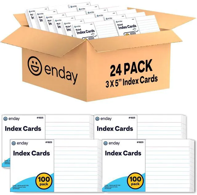 Main image of Index Cards 3x5 Bulk, (2400 Cards), Notecards, Flashcards, Notecards 3x5 lined, Blank on Back, Flashcards for School Home and Office, Ruled Index Card, 100 Per Pack, (24 Pack)