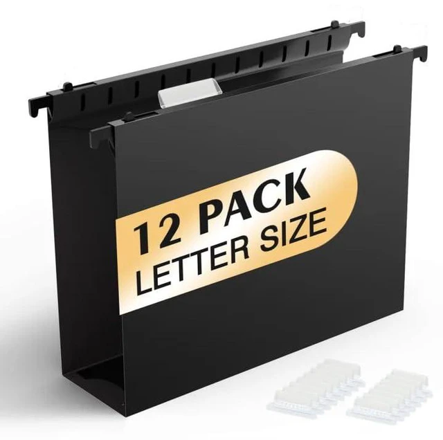 Main image of Extra Capacity Plastic Hanging File Folders,12 Pack Reinforced Hang Folders,Heavy Duty 2 Inch Expansion,Plastic Filing Cabinet Folders,Letter Size,Designed for Bulk Files, Medical Charts,Black