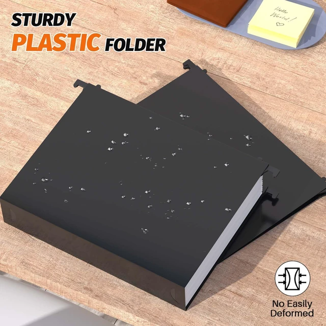 Alt view image 2 of 7 - Extra Capacity Plastic Hanging File Folders,12 Pack Reinforced Hang Folders,Heavy Duty 2 Inch Expansion,Plastic Filing Cabinet Folders,Letter Size,Designed for Bulk Files, Medical Charts,Black
