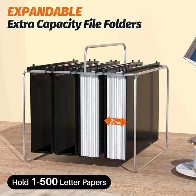 Alt view image 4 of 7 - Extra Capacity Plastic Hanging File Folders,12 Pack Reinforced Hang Folders,Heavy Duty 2 Inch Expansion,Plastic Filing Cabinet Folders,Letter Size,Designed for Bulk Files, Medical Charts,Black