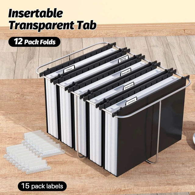 Alt view image 6 of 7 - Extra Capacity Plastic Hanging File Folders,12 Pack Reinforced Hang Folders,Heavy Duty 2 Inch Expansion,Plastic Filing Cabinet Folders,Letter Size,Designed for Bulk Files, Medical Charts,Black