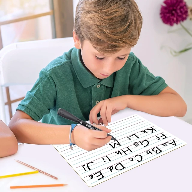 Alt view image 2 of 7 - Lined Dry Erase Boards with Markers and Eraser 5 Pack, 9x12 Ruled Practice Surface, Markers And Erasers Included, No Ghosting Or Staining, Great For Homeschool And Classroom Use