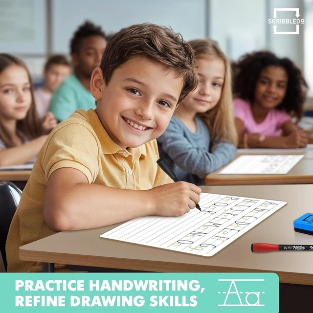 Alt view image 2 of 7 - 2 Pack Small Lined Dry Erase Board Kids, 9x12 Double Sided Value Set of 2, Portable Surface for Handwriting Practice, Classroom and Office Supply, Easy to Clean, Robust