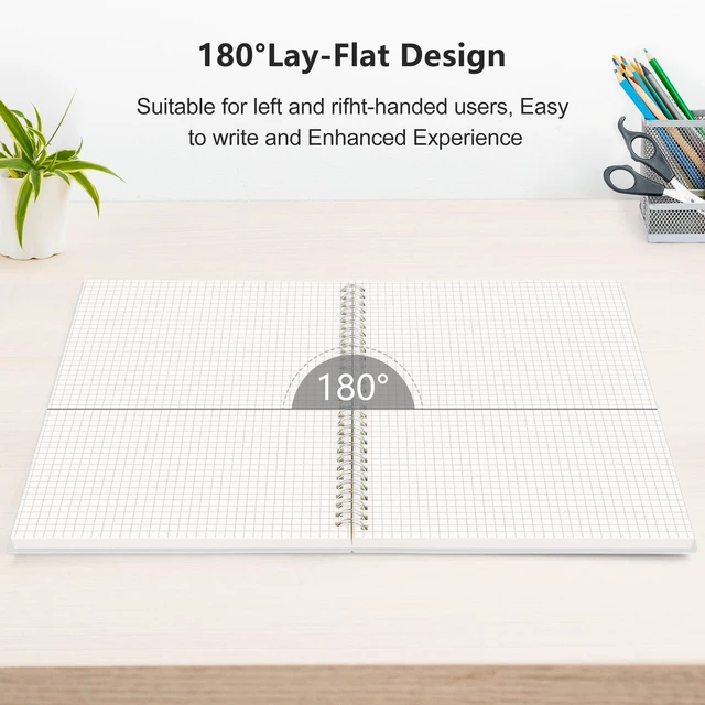Alt view image 4 of 7 - Graph Grid Paper Notebook, 160 Pages per Pack, A5 (5.7'' × 8.3'') 3-Pack, 100 GSM Thick Paper, Spiral-bound, Flexible Plastic Cover, for Students, Homework, Math, Engineering