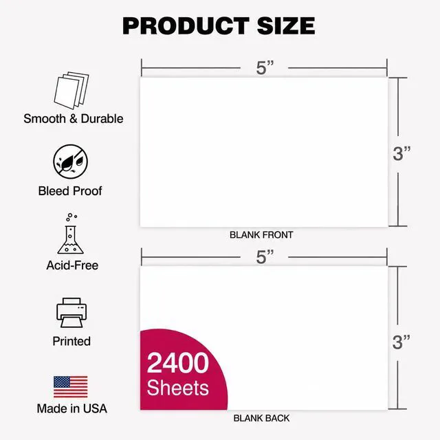 Alt view image 2 of 7 - 3x5 Blank Index Cards, 2400 Count Bulk Pack, Heavyweight Flash Cards and Notecards for Studying, Classroom, Home and Office, 24 Packs of 100, Made in USA