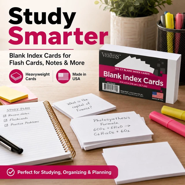 Alt view image 4 of 7 - 3x5 Blank Index Cards, 2400 Count Bulk Pack, Heavyweight Flash Cards and Notecards for Studying, Classroom, Home and Office, 24 Packs of 100, Made in USA