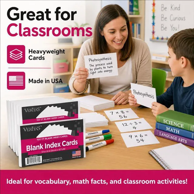 Alt view image 5 of 7 - 3x5 Blank Index Cards, 2400 Count Bulk Pack, Heavyweight Flash Cards and Notecards for Studying, Classroom, Home and Office, 24 Packs of 100, Made in USA