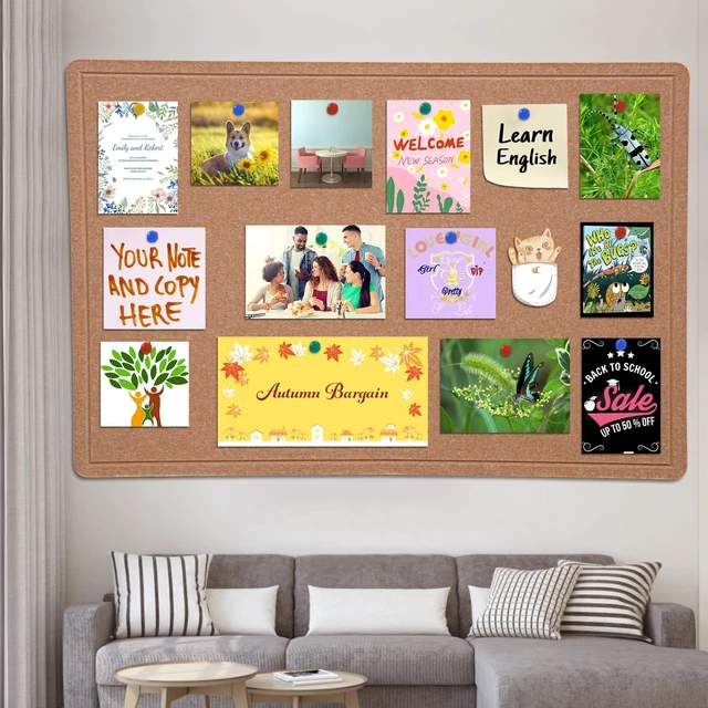 Alt view image 6 of 7 - Large Bulletin Board 72" x 48" Felt Cork Board Pin Board, Ginger Yellow Cork Board Alternative for Wall, Foldable Self-Adhesive Vision Board Prayer Board with Pushpins for Home Office Classroom