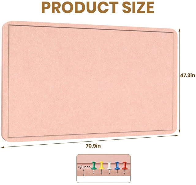 Alt view image 3 of 7 - Large Bulletin Board 72" x 48" Felt Cork Board - Decor Pin Board, Pink Cork Board Alternative for Wall, Foldable Self-Adhesive Vision Board Prayer Board with Pushpins for Home Office Classroom