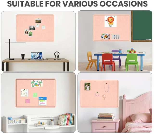 Alt view image 5 of 7 - Large Bulletin Board 60" x 36" Felt Cork Board - Decor Pin Board, Pink Cork Board Alternative for Wall, Foldable Self-Adhesive Vision Board Prayer Board with Pushpins for Home Office Classroom