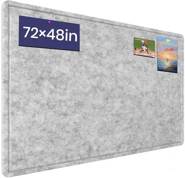 Main image of Large Bulletin Board 72" x 48" Felt Cork Board,Decor Pin Board, Silver Gray Cork Board Alternative for Wall, Foldable Self-Adhesive Vision Board Prayer Board with Pushpins for Home Office Classroom