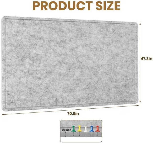 Alt view image 3 of 6 - Large Bulletin Board 72" x 48" Felt Cork Board,Decor Pin Board, Silver Gray Cork Board Alternative for Wall, Foldable Self-Adhesive Vision Board Prayer Board with Pushpins for Home Office Classroom