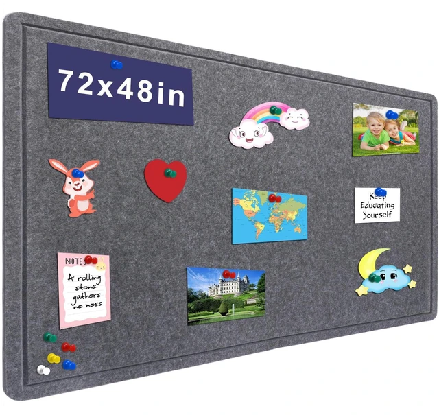 Main image of Large Bulletin Board 72" x 48" Felt Cork Board - Decor Pin Board, Dark Gray Cork Board Alternative for Wall, Foldable Self-Adhesive Vision Board Prayer Board with Pushpins for Home Office Classroom