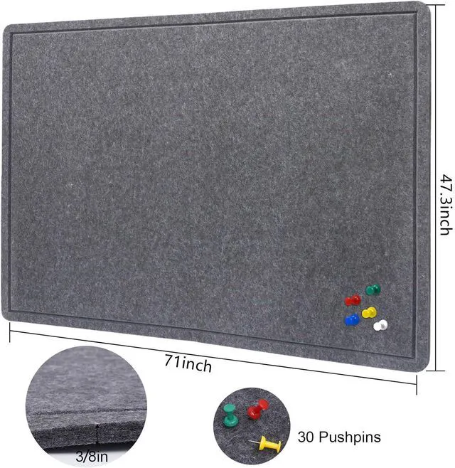 Alt view image 2 of 7 - Large Bulletin Board 72" x 48" Felt Cork Board - Decor Pin Board, Dark Gray Cork Board Alternative for Wall, Foldable Self-Adhesive Vision Board Prayer Board with Pushpins for Home Office Classroom