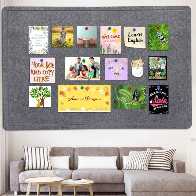 Alt view image 5 of 7 - Large Bulletin Board 72" x 48" Felt Cork Board - Decor Pin Board, Dark Gray Cork Board Alternative for Wall, Foldable Self-Adhesive Vision Board Prayer Board with Pushpins for Home Office Classroom