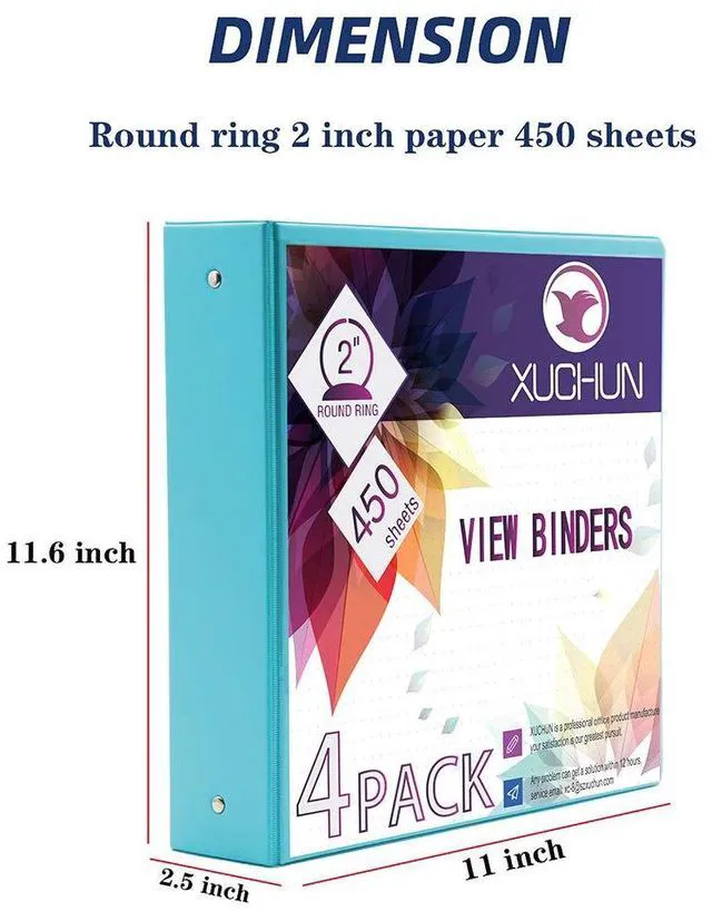 Alt view image 2 of 7 - 3 Ring Binders 2 Inch,Clear View Binder with 2 Pockets, Holds 450 Sheets 8.5x11 Inches Paper, Customizable Cover & Spine, Large Capacity Binders for Office, School, Home, Business