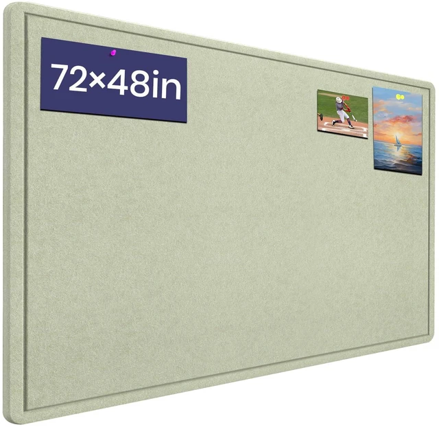 Main image of Large Bulletin Board 72" x 48" Felt Cork Board - Decor Pin Board, Sage Cork Board Alternative for Wall, Foldable Self-Adhesive Vision Board Prayer Board with Pushpins for Home Office Classroom