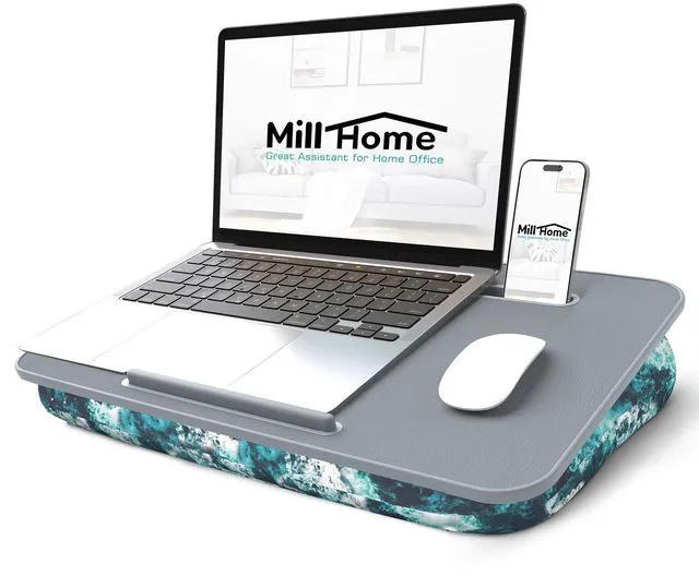 Main image of Lap Desk | Portable Laptop Desk Fits Up to 15.6" Laptops Detachable & Washable, Phone Holder, Device Ledge for Writing, Working, Reading on Bed, Couch, Sofa, Floor Blue Waves (Small)