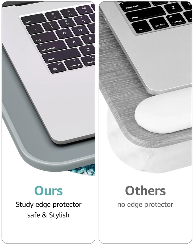 Alt view image 5 of 7 - Lap Desk | Portable Laptop Desk Fits Up to 15.6" Laptops Detachable & Washable, Phone Holder, Device Ledge for Writing, Working, Reading on Bed, Couch, Sofa, Floor Blue Waves (Small)