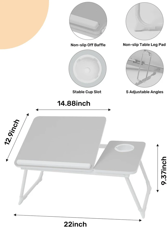 Alt view image 2 of 7 - Lap Desk for Couch/Sofa/Floor, 5-Angle Adjustable Bed Desk with Foldable Legs &Cup Holder, Light Weight Bed Tray Table for Writing/Eating/Reading, Portable Laptop Stand for Adults, Kids