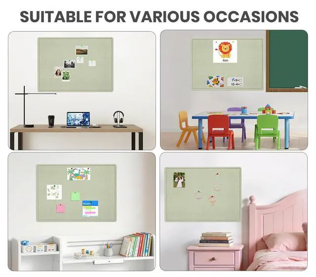 Alt view image 5 of 7 - Large Bulletin Board 60" x 36" Felt Cork Board,Decor Pin Board, Sage Green Cork Board Alternative for Wall, Foldable Self-Adhesive Vision Board Prayer Board with Pushpins for Home Office Classroom