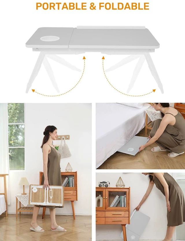 Alt view image 4 of 7 - Lap Desk for Couch/Sofa/Floor, 5-Angle Adjustable Bed Desk with Foldable Legs &Cup Holder, Light Weight Bed Tray Table for Writing/Eating/Reading, Portable Laptop Stand for Adults, Kids