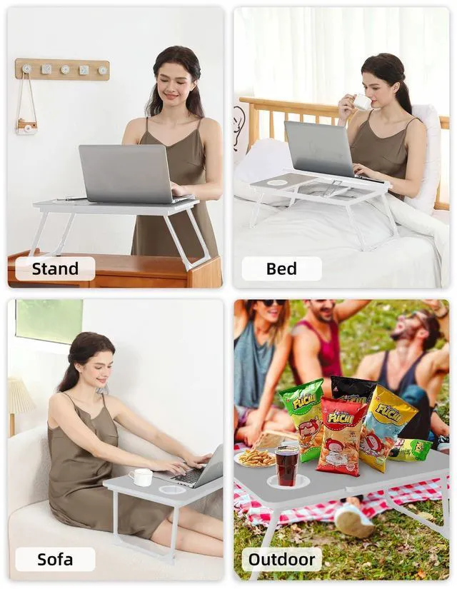 Alt view image 5 of 7 - Lap Desk for Couch/Sofa/Floor, 5-Angle Adjustable Bed Desk with Foldable Legs &Cup Holder, Light Weight Bed Tray Table for Writing/Eating/Reading, Portable Laptop Stand for Adults, Kids
