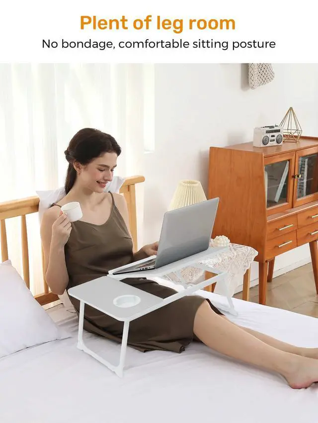 Alt view image 6 of 7 - Lap Desk for Couch/Sofa/Floor, 5-Angle Adjustable Bed Desk with Foldable Legs &Cup Holder, Light Weight Bed Tray Table for Writing/Eating/Reading, Portable Laptop Stand for Adults, Kids