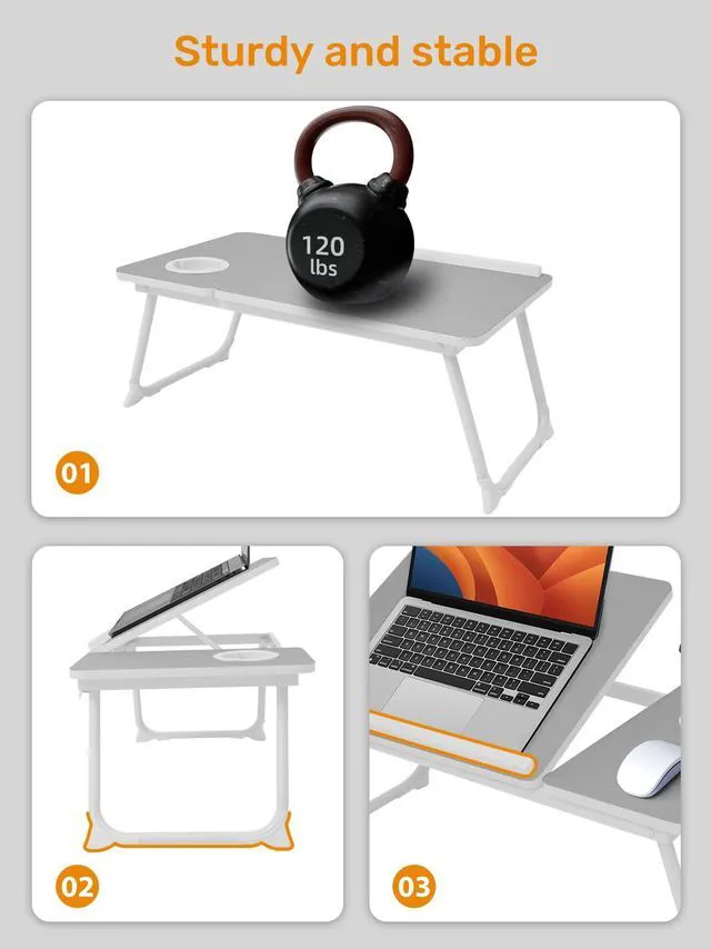 Alt view image 7 of 7 - Lap Desk for Couch/Sofa/Floor, 5-Angle Adjustable Bed Desk with Foldable Legs &Cup Holder, Light Weight Bed Tray Table for Writing/Eating/Reading, Portable Laptop Stand for Adults, Kids