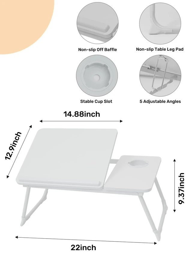Alt view image 2 of 7 - Lap Desk for Couch/Sofa/Floor, 5-Angle Adjustable Bed Desk with Foldable Legs &Cup Holder, Light Weight Bed Tray Table for Writing/Eating/Reading, Portable Laptop Stand for Adults, Kids